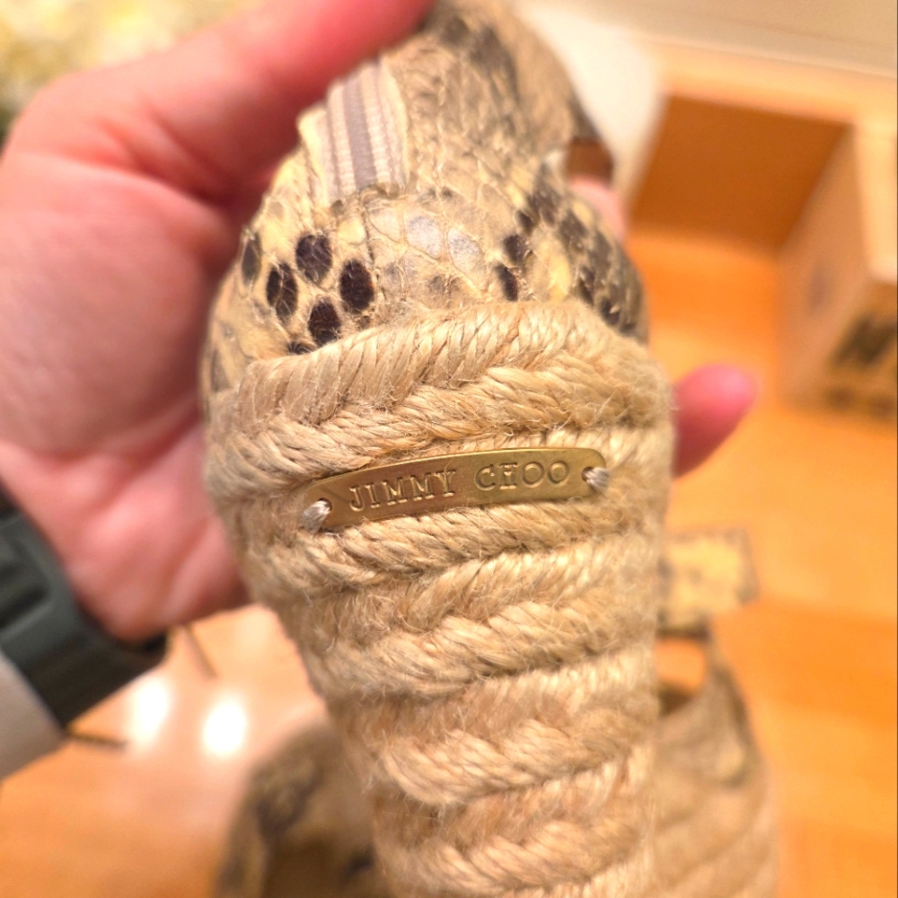 Jimmy Choo Snake Embossed Heels Espadrille Sandals Platform Python 37/6.5 - Picture 8 of 10